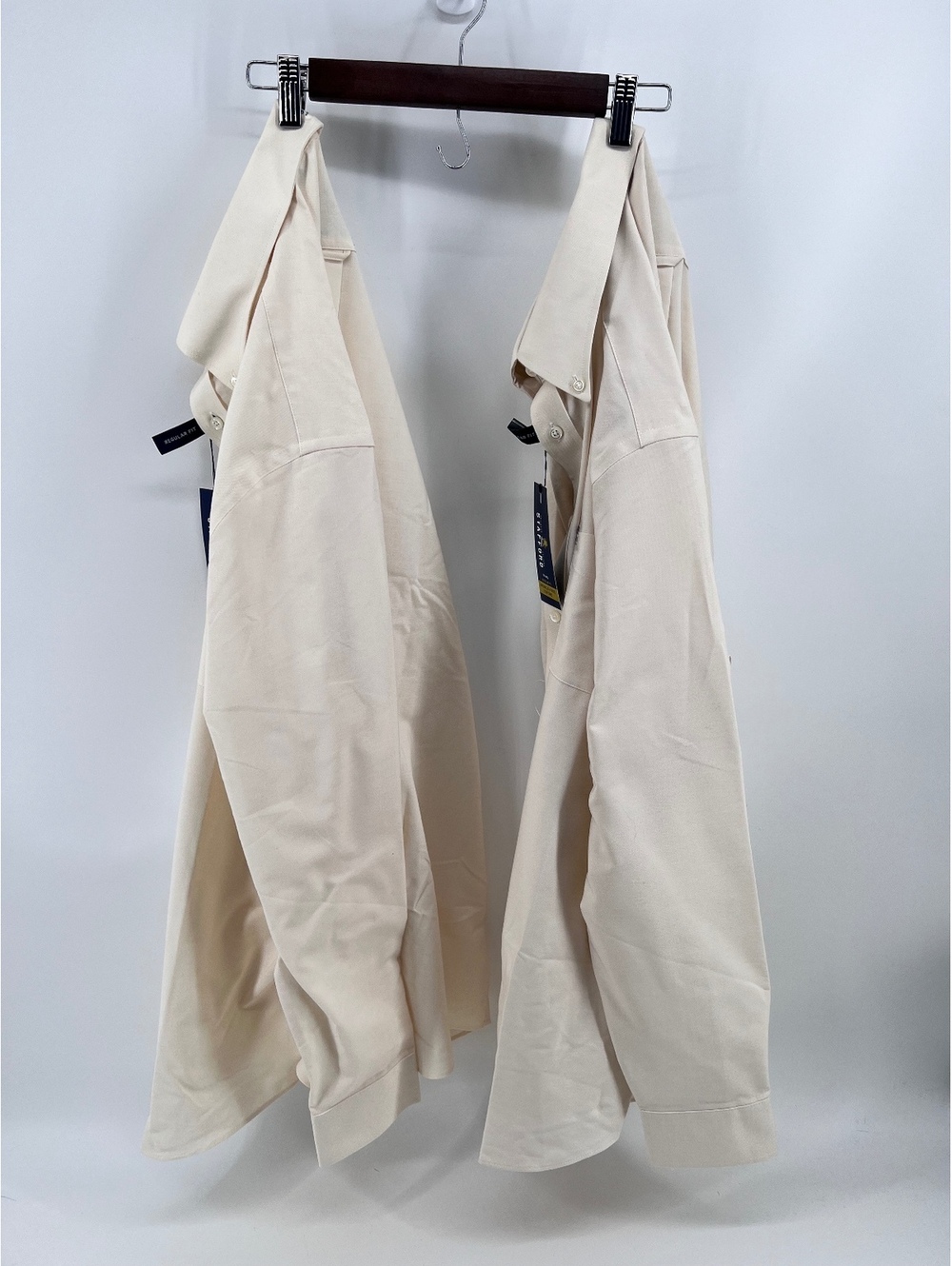2 NWT Stafford Mens 16 1/2 34-35 Travel Wrinkle Free Oxford Shirt Ecru Cream